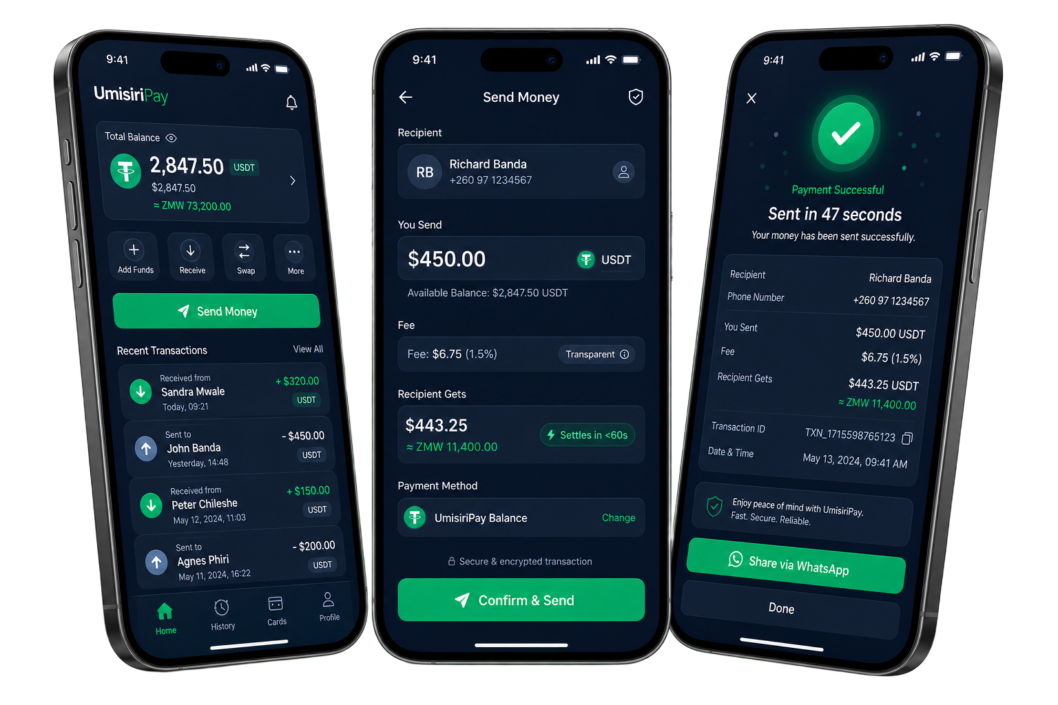 UmisiriPay mobile app screens